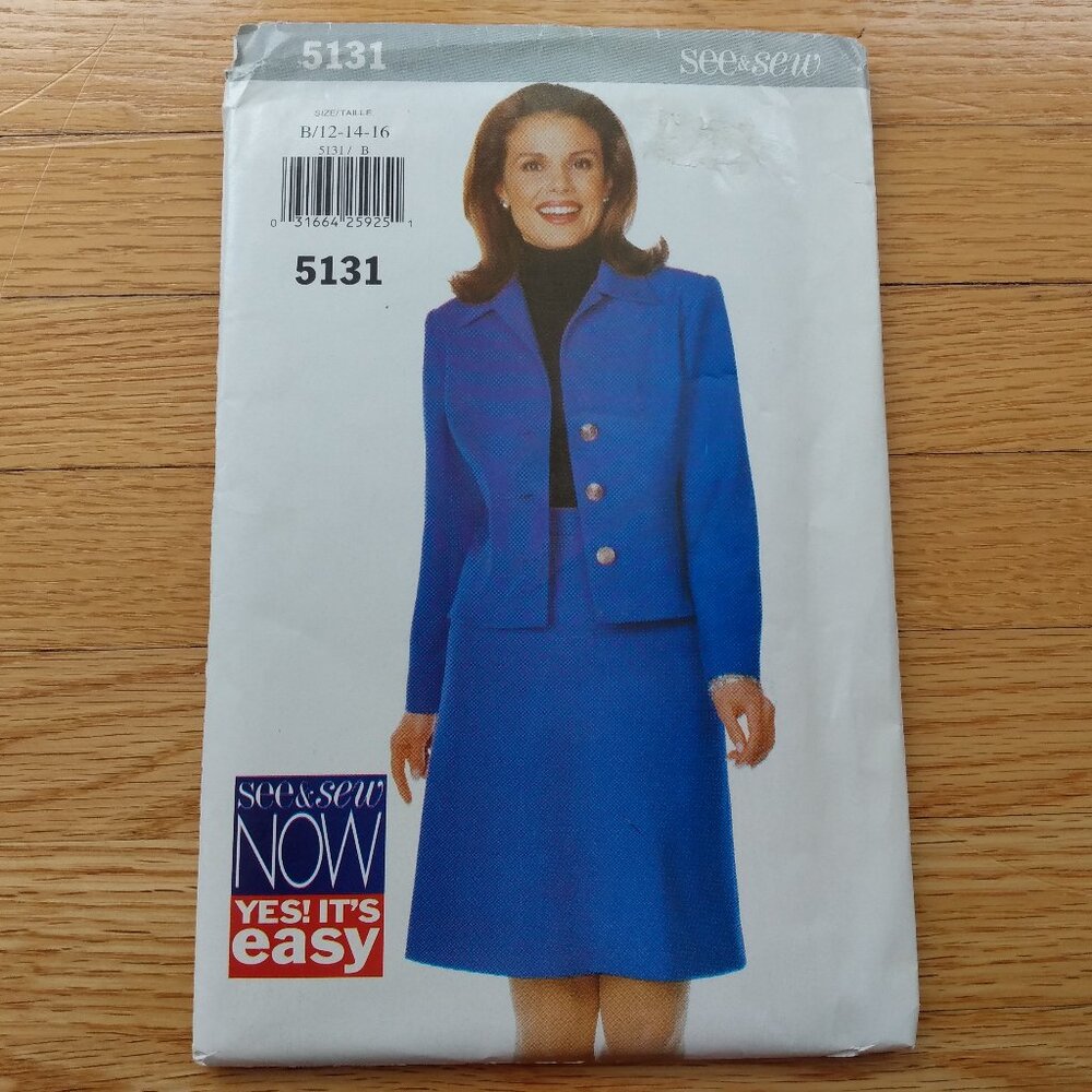 Jacket and Skirt Suit Sewing Pattern Size 12-16 See & Sew 5131 Vintage 90s UNCUT